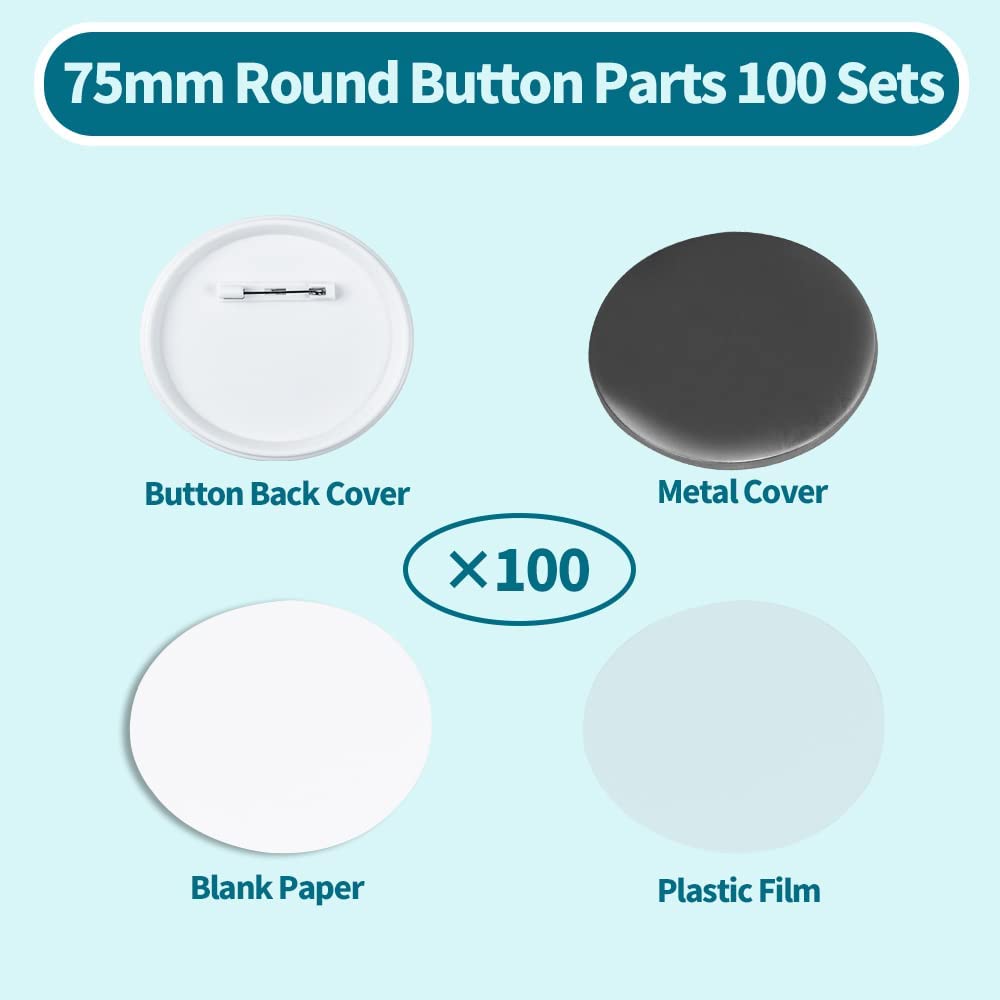 Supplies for Button Maker Machine , Includes Metal Cover, Plastic Button Back Cover, Clear Film&Blank Paper