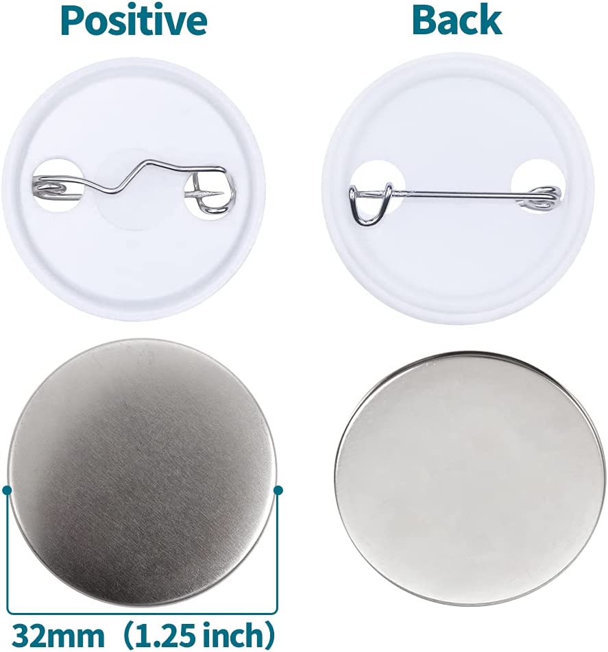 500 Sets 32mm(1.25 inch) supplies for Button Maker Machine 32mm, Includes Metal Cover, Plastic Button Back Cover, Clear Film&Blank Paper