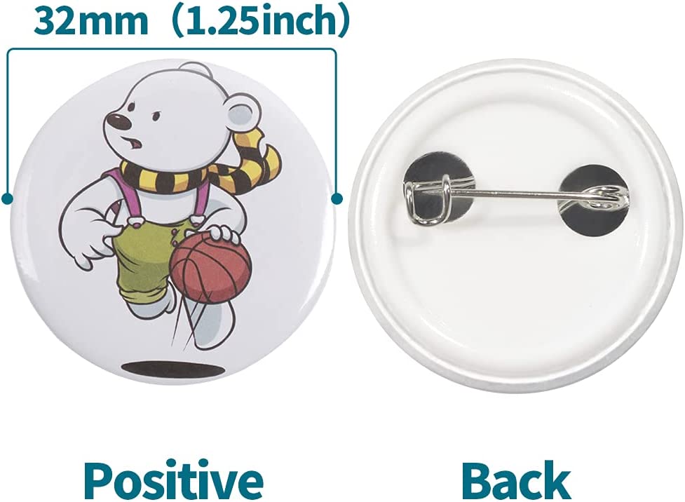 500 Sets 32mm(1.25 inch) supplies for Button Maker Machine 32mm, Includes Metal Cover, Plastic Button Back Cover, Clear Film&Blank Paper