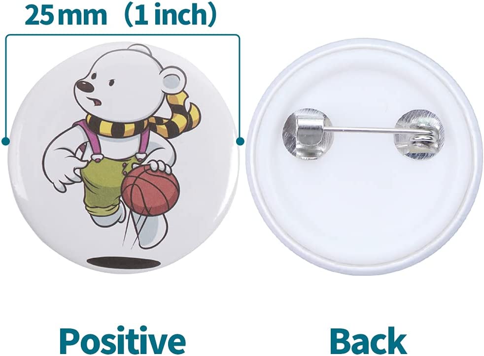 500 Sets 25mm(1 inch)supplies for Button Maker Machine 25mm, Includes Metal Cover, Plastic Button Back Cover, Clear Film&Blank Paper