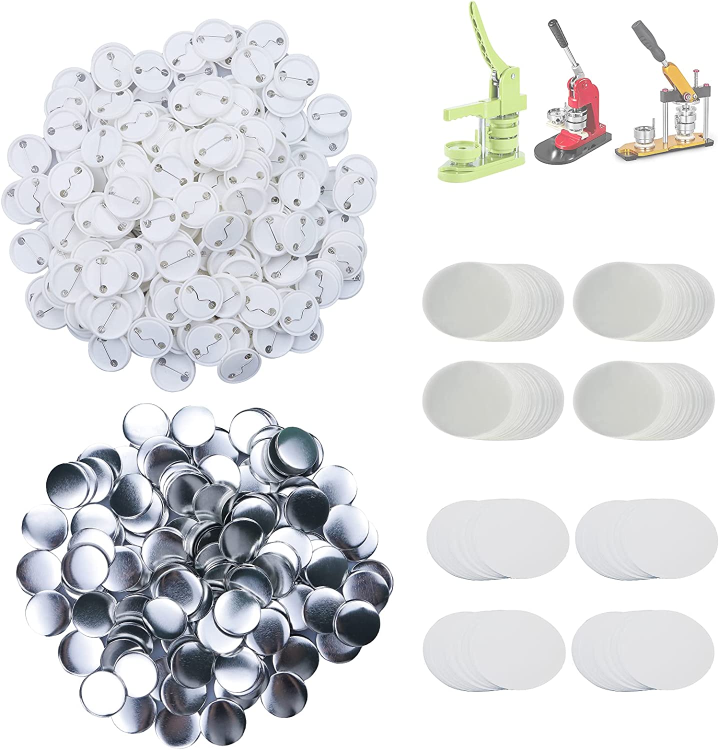 500 Sets 32mm(1.25 inch) supplies for Button Maker Machine 32mm, Includes Metal Cover, Plastic Button Back Cover, Clear Film&Blank Paper