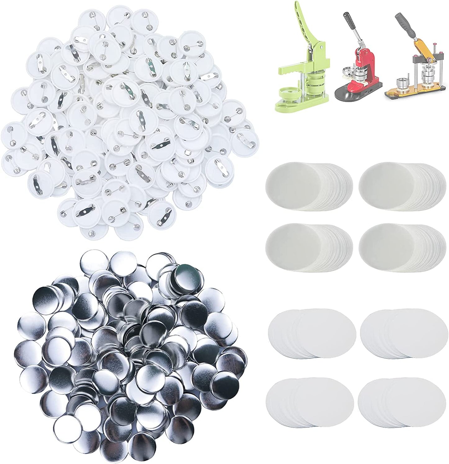 500 Sets 25mm(1 inch)supplies for Button Maker Machine 25mm, Includes Metal Cover, Plastic Button Back Cover, Clear Film&Blank Paper